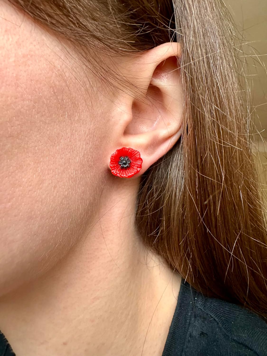 Poppy Stud Earrings, Handmade Red Flower Stud Earrings, Remembrance Day Floral Jewelry, Tiny Cute Earring for Women, Birthday Gift Idea, Thanksgiving Jewellery - Image 8