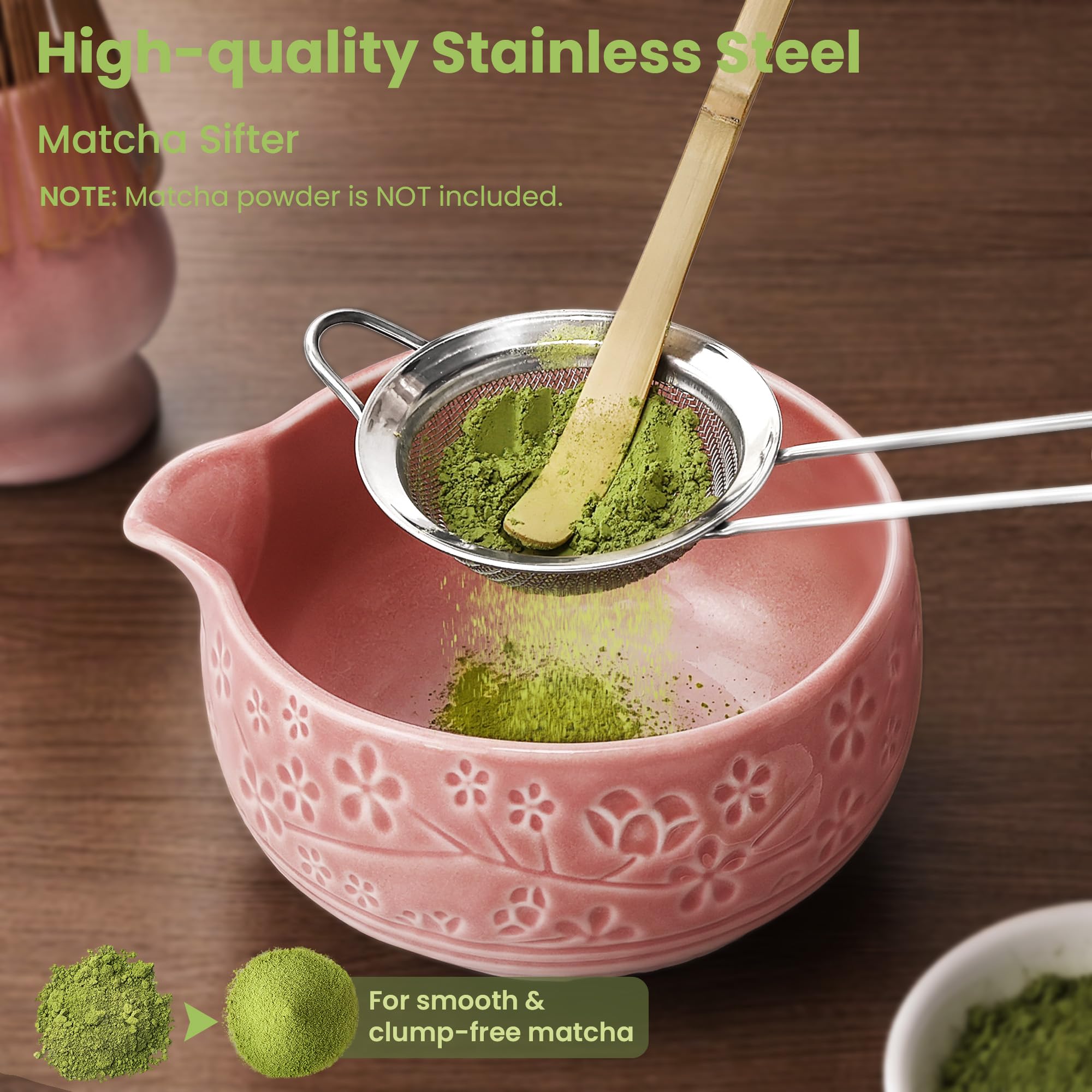 Zestaw do matcha w kolorze różowym, 7-sztuk bambusową miotełką i uchwytem, ceramiczną miseczką matcha oraz inne akcesoria, japoński zestaw do ceremonii parzenia herbaty dla początkujących