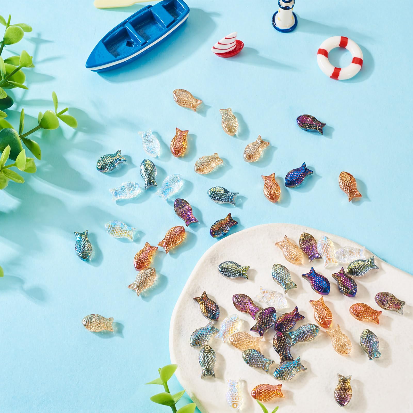 Amazon.co.jp: Magibeads 60個 ガラス魚ビーズ 6色 クリア 海 ガラス