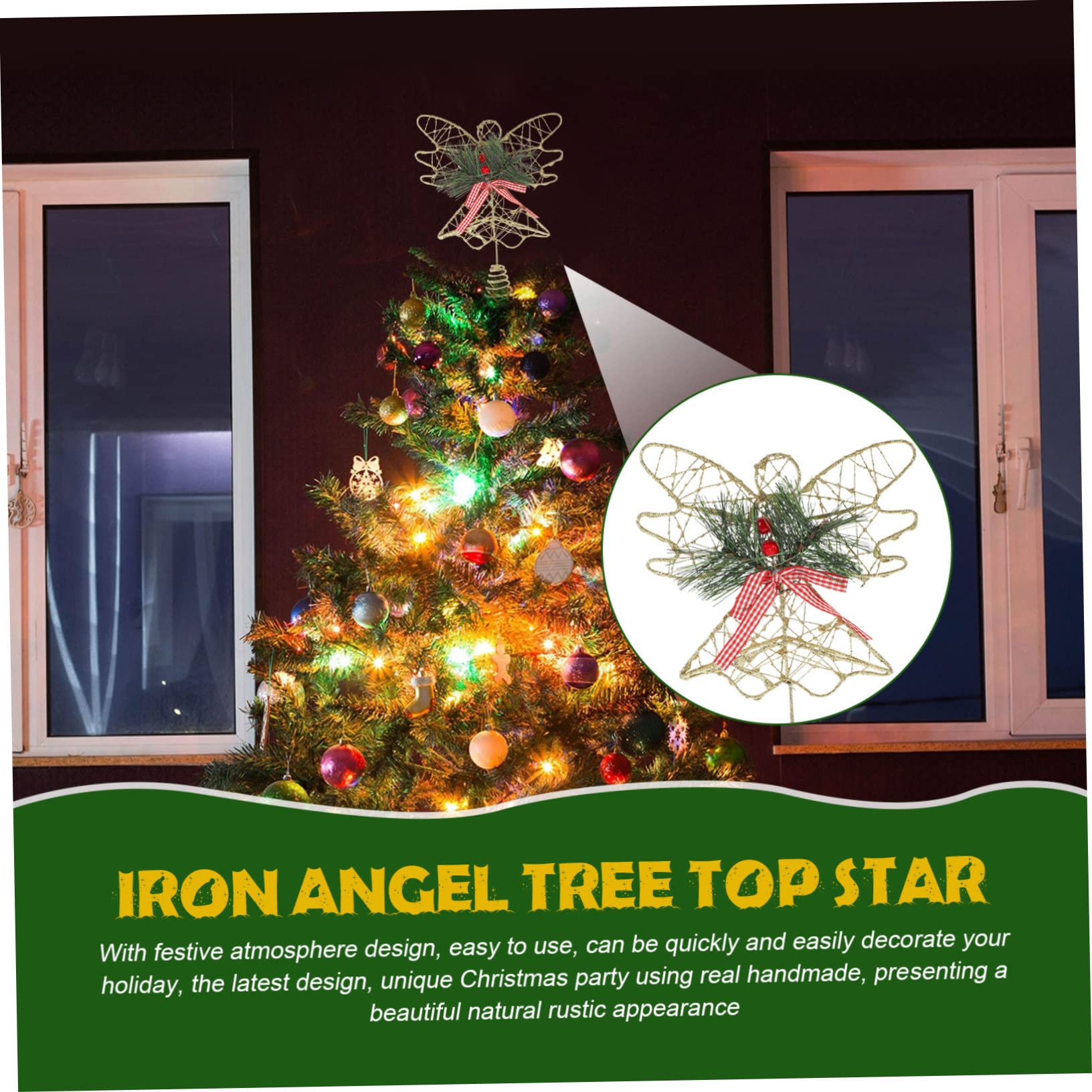 VOSAREA 3 Pièces Étoile d'arbre d'ange Décor Étoile Haut De Forme d'arbre De Coeur Topper d'arbre De Noël Ange Décor De La Nativité Étoile De Dessus De Sapin De Noël Décor LED Le Fer