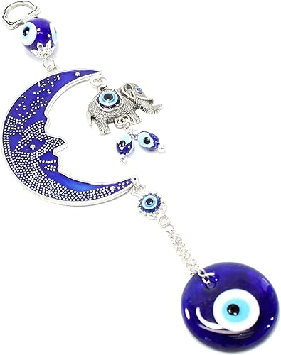 Amuleto azul turco contra el mal de ojo (Nazar) Luna y elefante para colgar en la pared, decoración del hogar, bendición, inauguración de la casa,