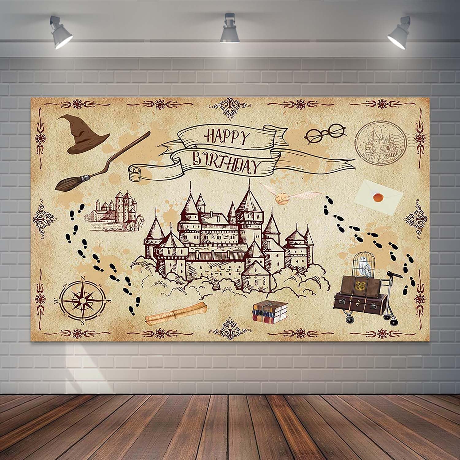 Joliaco Birthday Backdrop Magic School Castle Party Background Magical Witches Wizards Cake Table Decorations Photo Booth Props (6x3.6ft)