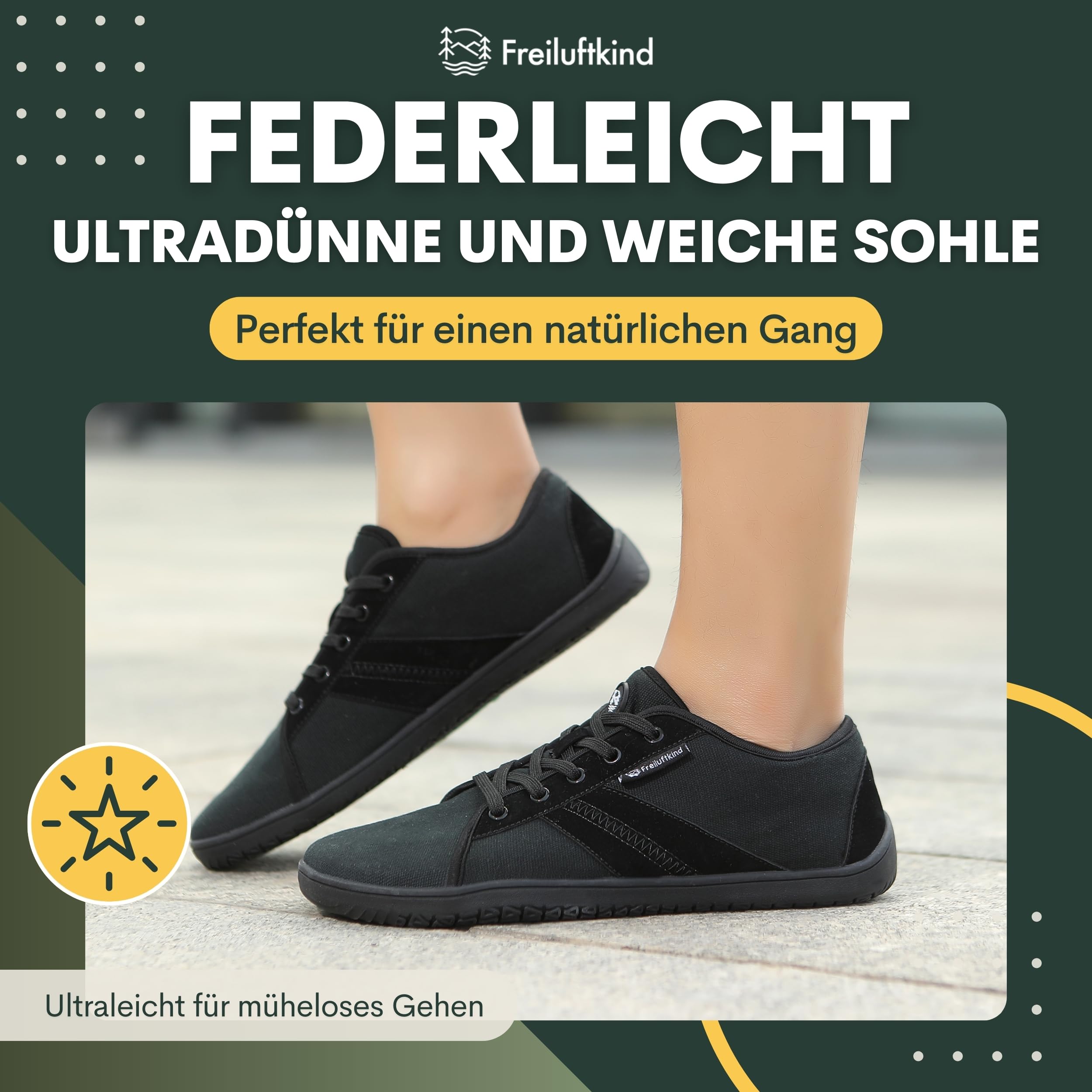 Freiluftkind® Baker – gesunde Barfußschuhe Sneaker – Sneaker Barfußschuh für den Alltag – Entlasten Füße, Gelenke & Körper – Barfußschuhe für Damen und Herren – Barfuss Schuhe
