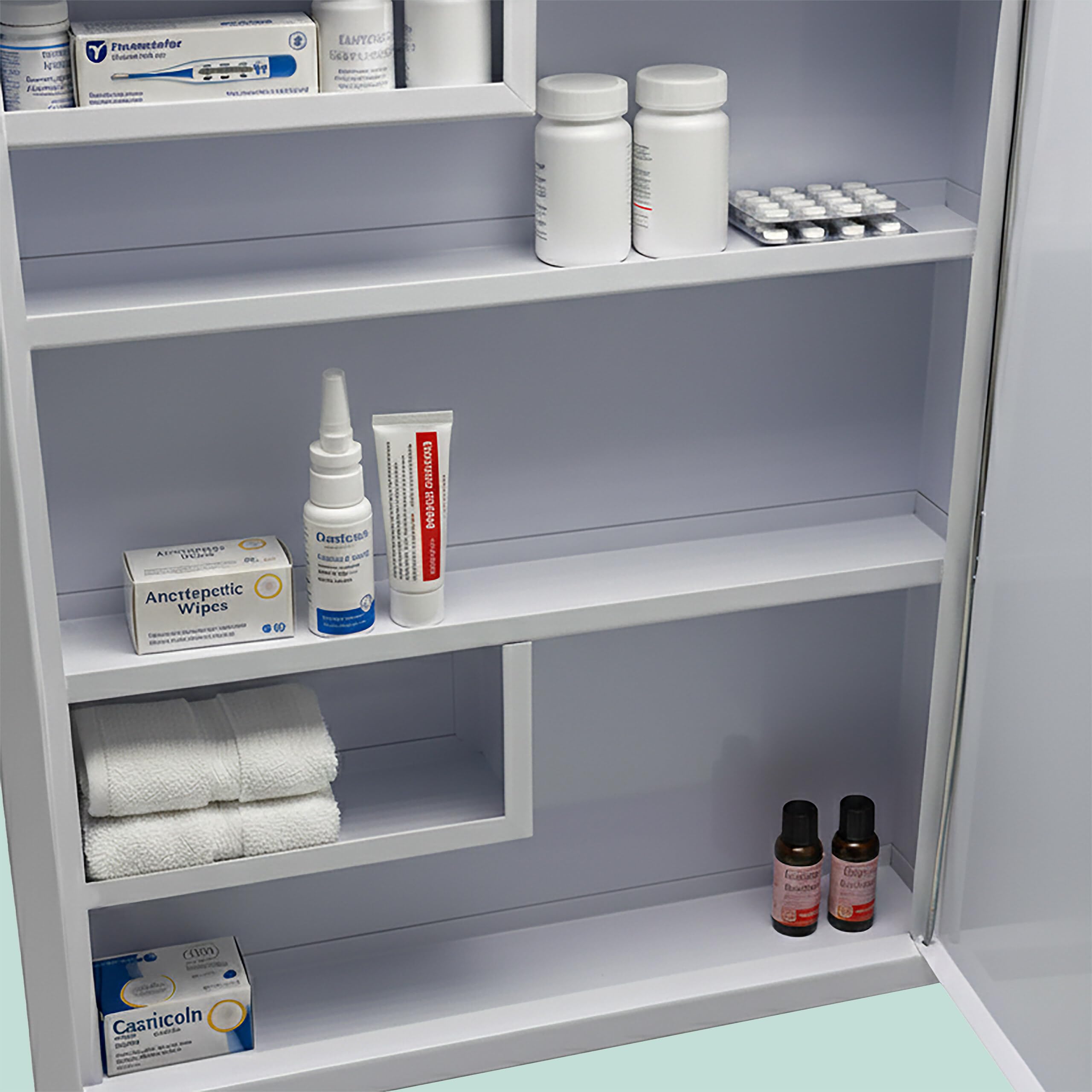 Armoire à Pharmacie Relaxdays, verrouillable, 5 étagères, H x L x P : 43 x 35,5 x 8 cm, pour médicaments, Blanche/Verte