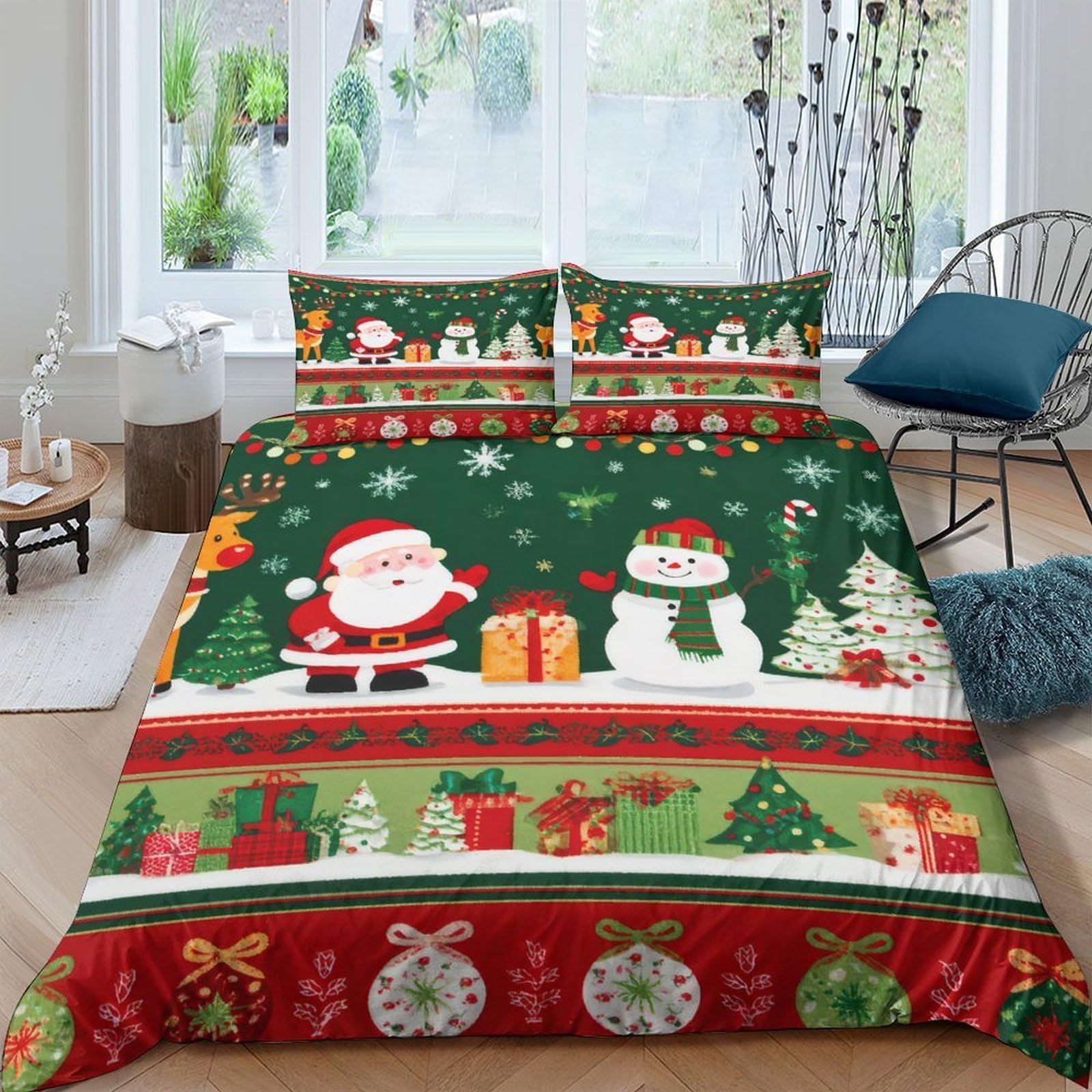 Ctjqhvkz Style-6 3D Printed Christmas Santa Fitted Sheet Microfiber Snowman Bed Cover Red Green Festive Decor For Bedroom Guest Room Single（135X200cm）