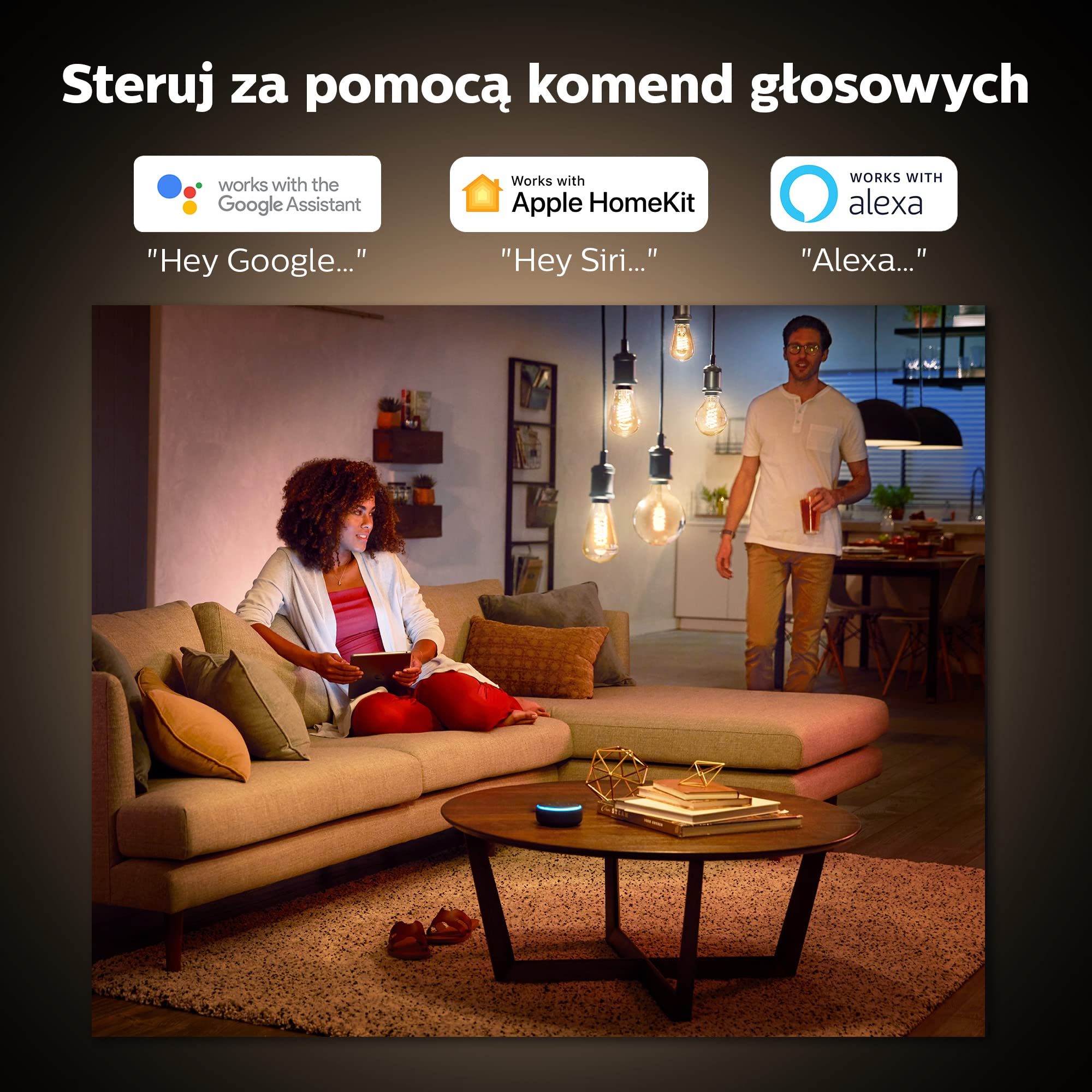 Philips Hue White Ambiance E27 Filament Globe Lampe (550 lm), dimmbare LED Lampe für das Hue Lichtsystem mit allen Weißtönen, smarte Lichtsteuerung über Sprache und App (Packung mit 2)