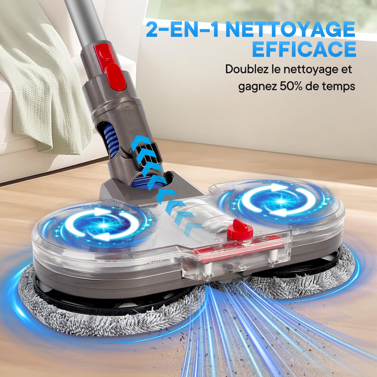 Tête de Vadrouille Électrique pour Dyson V7/V8/V10/V11/V15 | Serpillière avec Réservoir d'eau Amovible et 10 Lingettes Lavables | Compatible Aspirateur Dyson