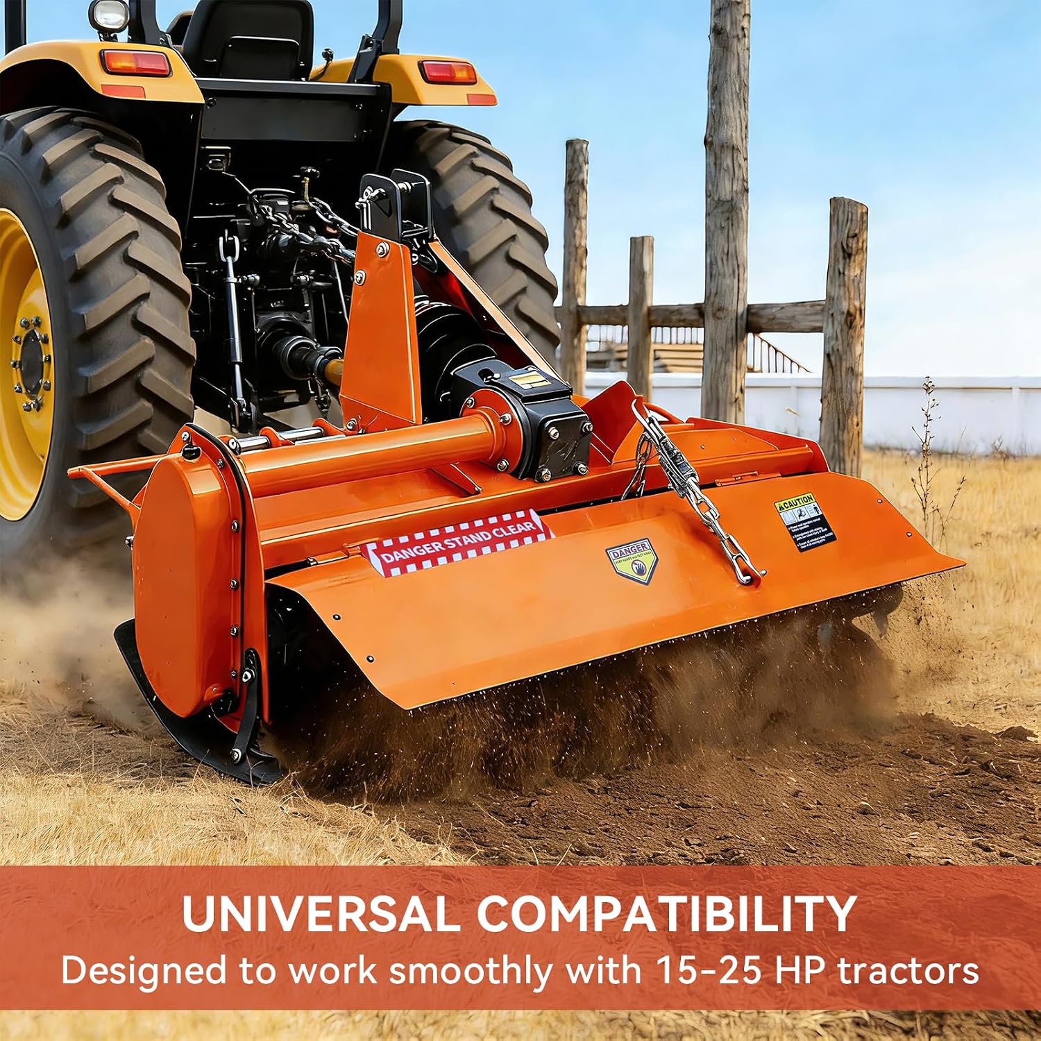 42" 3 Point Rotary Tiller Attachment for Cat 1 15-25HP Tractors, 540 RPM PTO Driven Cultivator, Replaceable L-Shaped Tines, 4.7" Working Depth, Carbon Steel Soil Tiller for Hobby Farms & Gardens