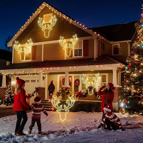 Miniatura 7 de Decoración de luces de reno grande de 32 pulgadas de Navidad – 134 LED impermeable para decoración de pared con temporizador para decoración de