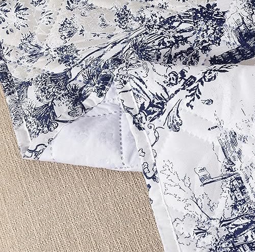 Miniatura 5 de Brilliant Sunshine - Funda de sofá azul Toile, funda de sofá acolchada grande, 70" de ancho del asiento, protector de muebles antideslizante, correa