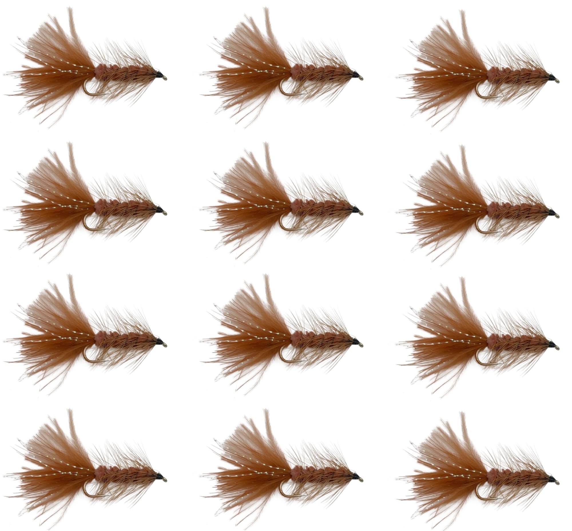 Feeder Creek Fly Fishing Flies Woolly Bugger Flies | Streamer, Trout and Bass Flies | 12pc Fly Fishing Lures (Brown, 4)