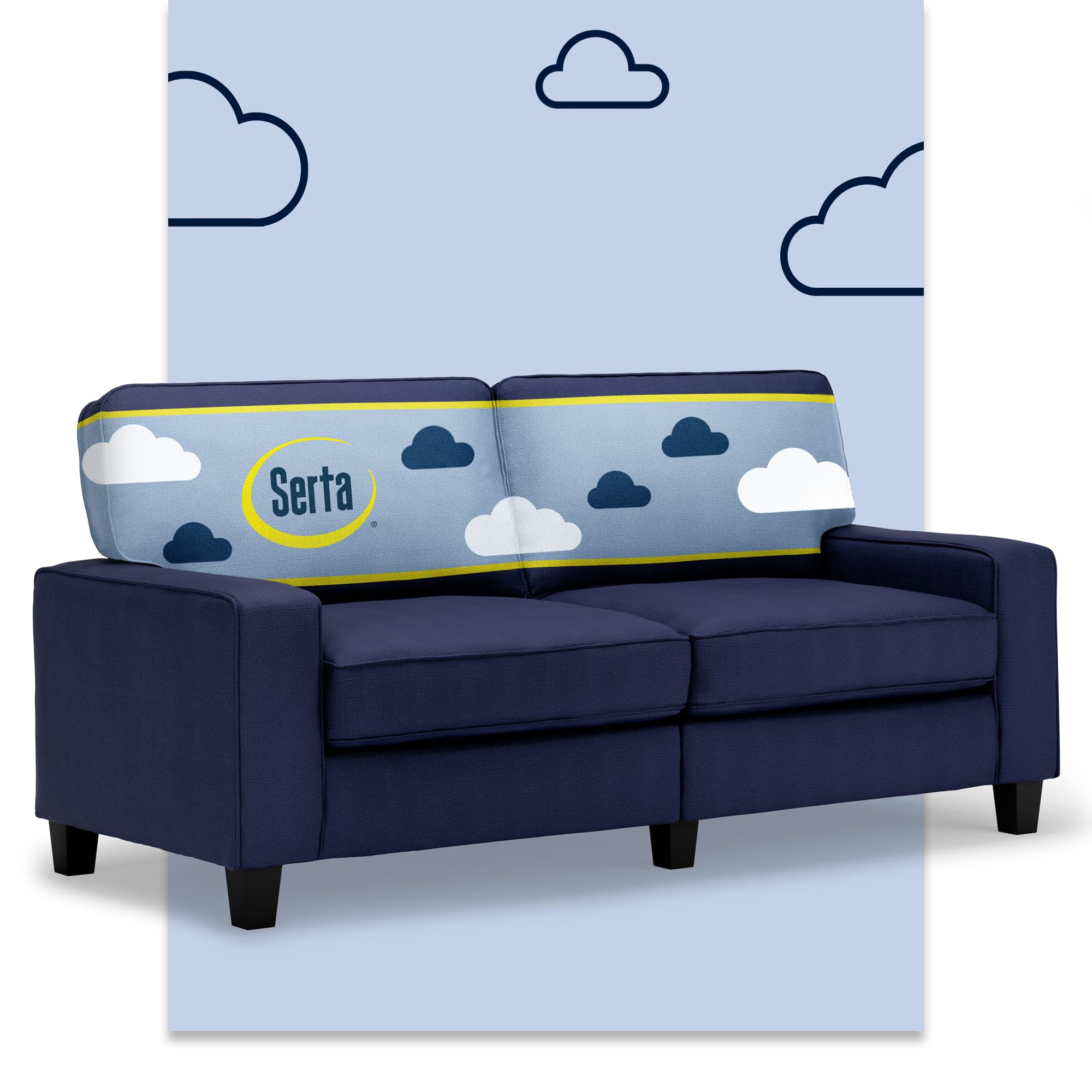 Serta Palisades 73" Track Arm Sofa, Easy Care Polyester, Soft Pillow Back, Pocket Coil Seat Cushions, Removable Covers, Loveseat or Couch for Small