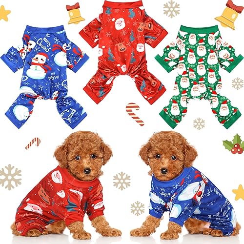 Miniatura 7 de Pijama de Navidad para perro, 3 piezas, overol de búfalo rojo, a cuadros, pijamas para mascotas, pijamas lindas para perros pequeños, medianos,