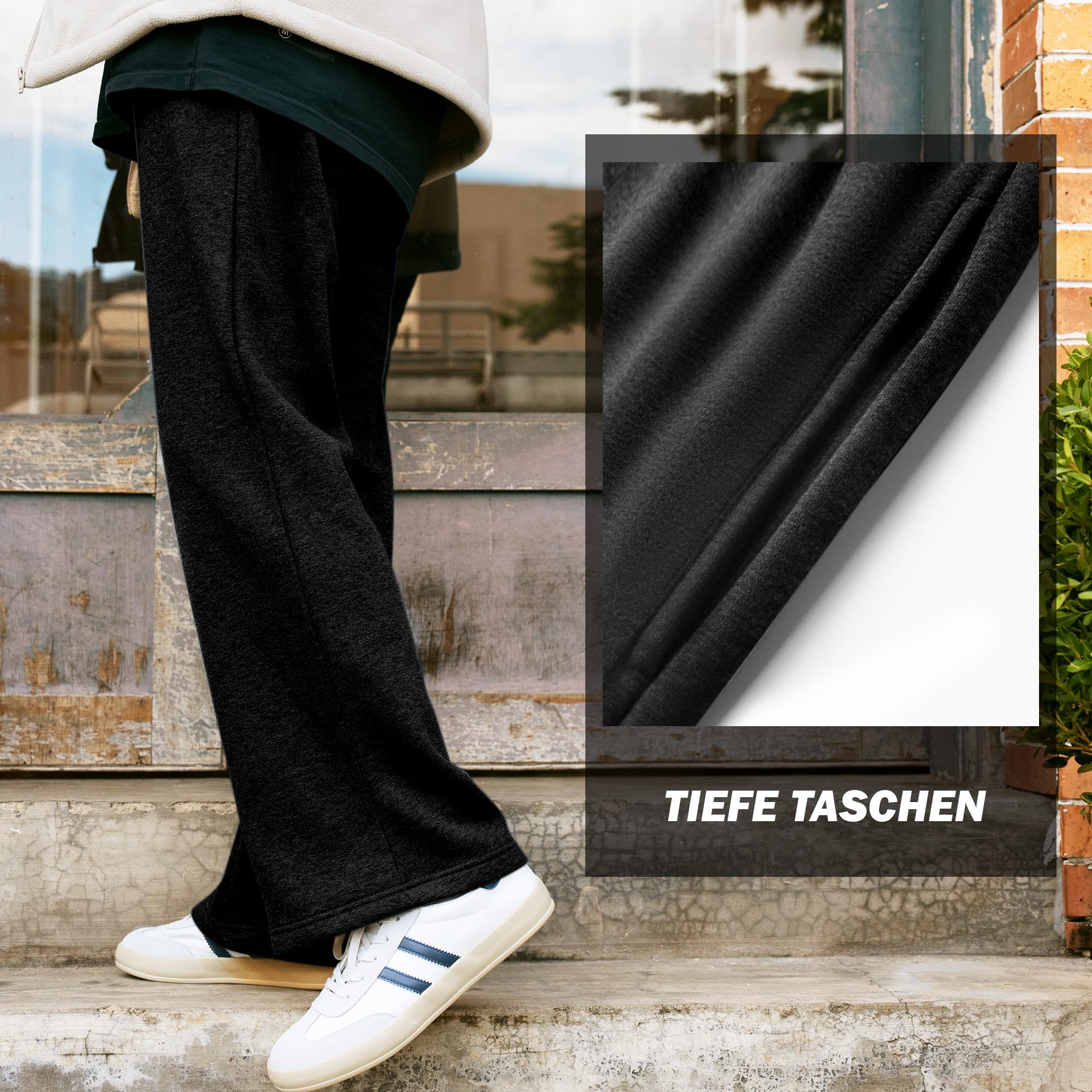 ineepor Jogginghose Herren Baumwolle Weites Bein Thermo Winterhose Warme Trainingshose Gefüttert Fleece Hose Baggy Sweatpants Lang Bootcut Flare Freizeithose XS-5XL