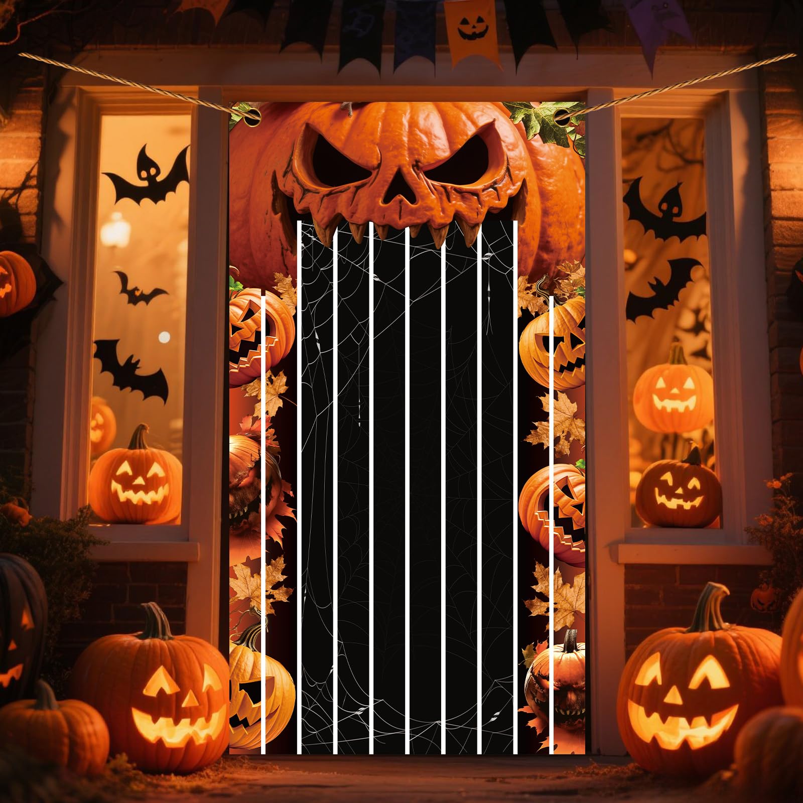 DPKOW Halloween Decorations Pumpkin Halloween Door Curtain, Fabric Pumpkin Banner Curtain Scary Halloween Door Decorations Haunted House Entrance Decor Indoor Outdoor Decor Home Wall, 165 * 90cm — image 1