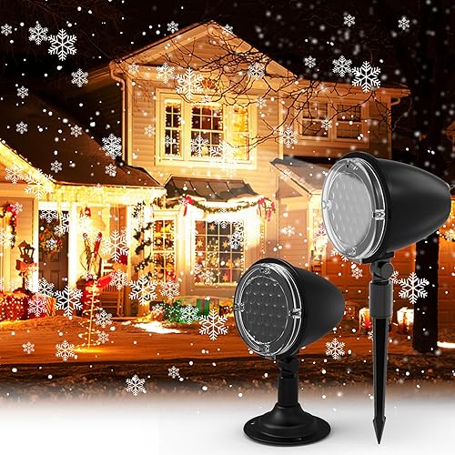 2pcs Snowfall LED Light Projector, luces de copo de nieve al aire libre, luces de proyector LED de Navidad, iluminación decorativa de paisaje