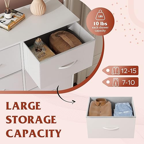 Miniatura 5 de WLIVE Cómoda de Tela para Dormitorio con 10 Cajones, Cómoda Alta con Cajones, Cómodas Blancas Muebles de Dormitorio, Unidad Organizadora de