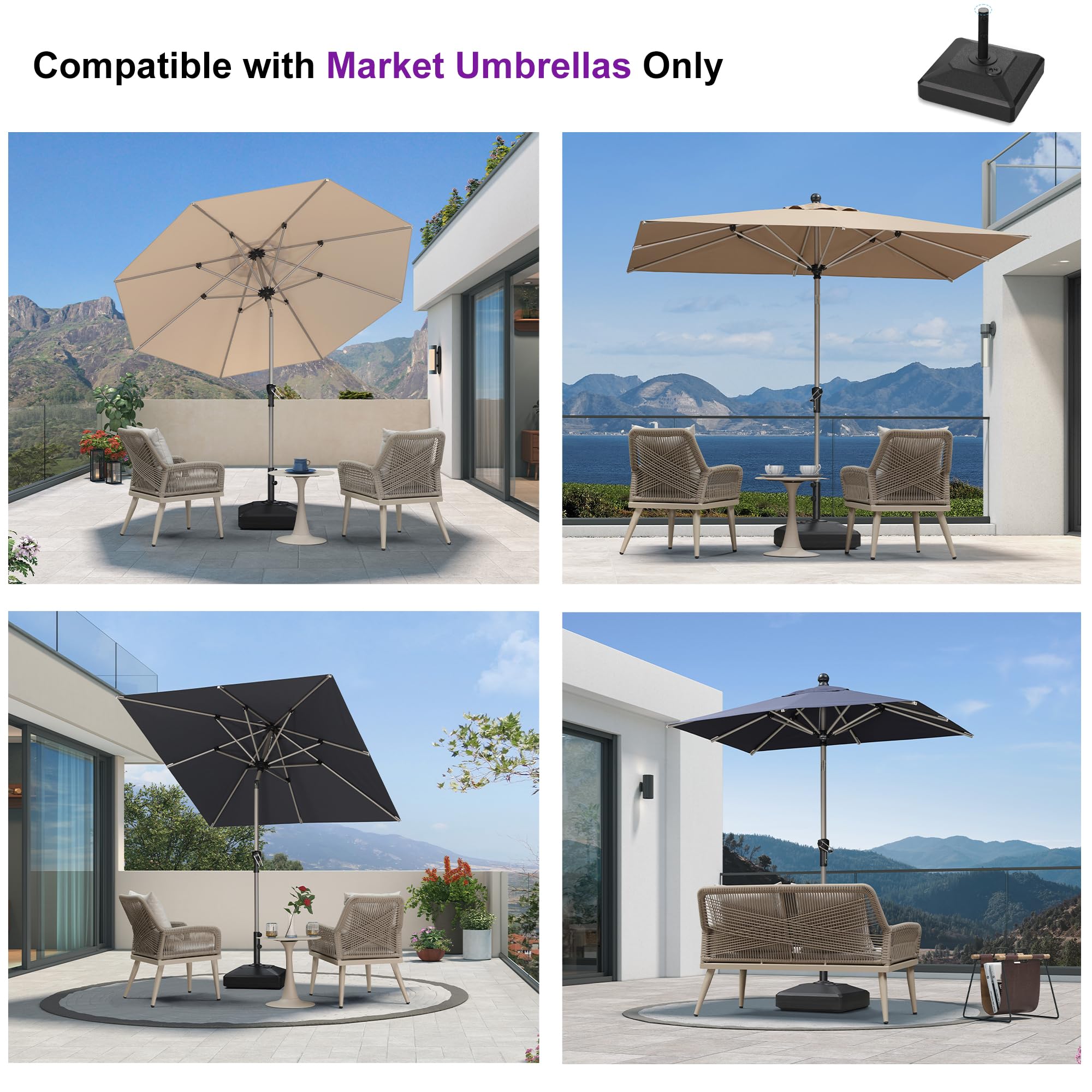 PURPLE LEAF HDML32 Patio Market Umbrella Stand Base with Wheels