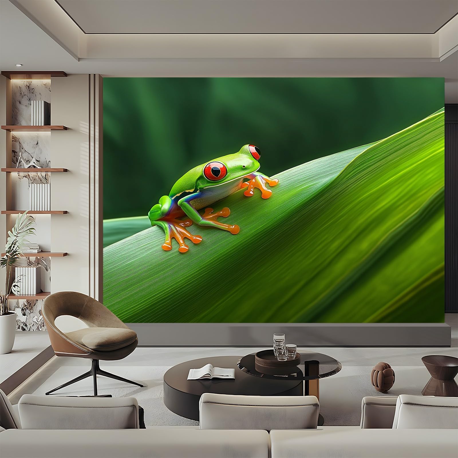 Panoramiczna tapeta ze zwierzętami żaba zbliżenie zielony czerwony 200 x 140 cm (szer. x wys.), niestandardowy gigantyczny plakat ścienny 3D, do dekoracji ścian pokoju dziecięcego, nowoczesne