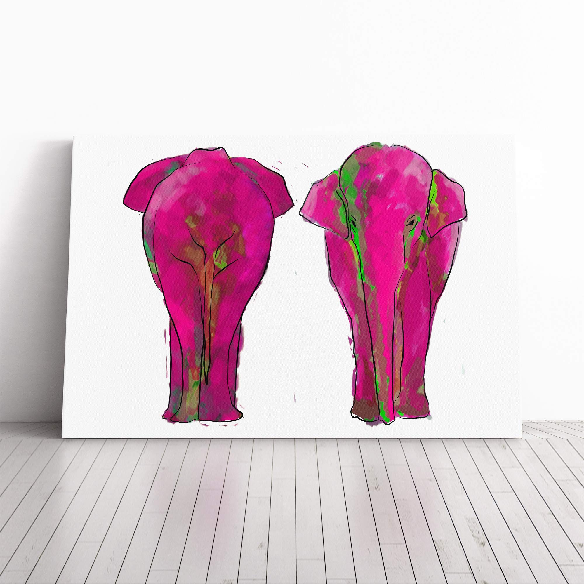 Wall Elephant Art (1) Canvas Print | Gallery Wrapped 30mm Frame Wall Art | 30x20 inches | Ready to Hang | Contemporary Animals Picture | Living Room Bedroom Lounge Office