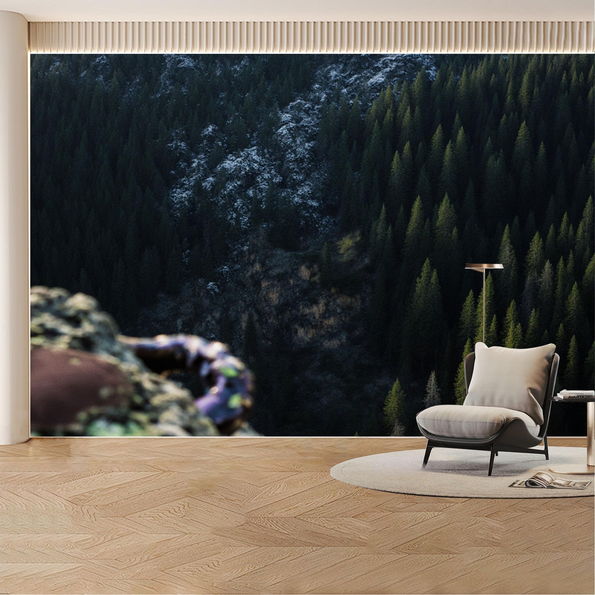 Custom Wall Mural Wallpaper Snowy Pine Forest Landscape Nature Large Wall Art Misty Minimalist Removable SelfAdhesive Large Photo for Living Room， Bedroom， Office
