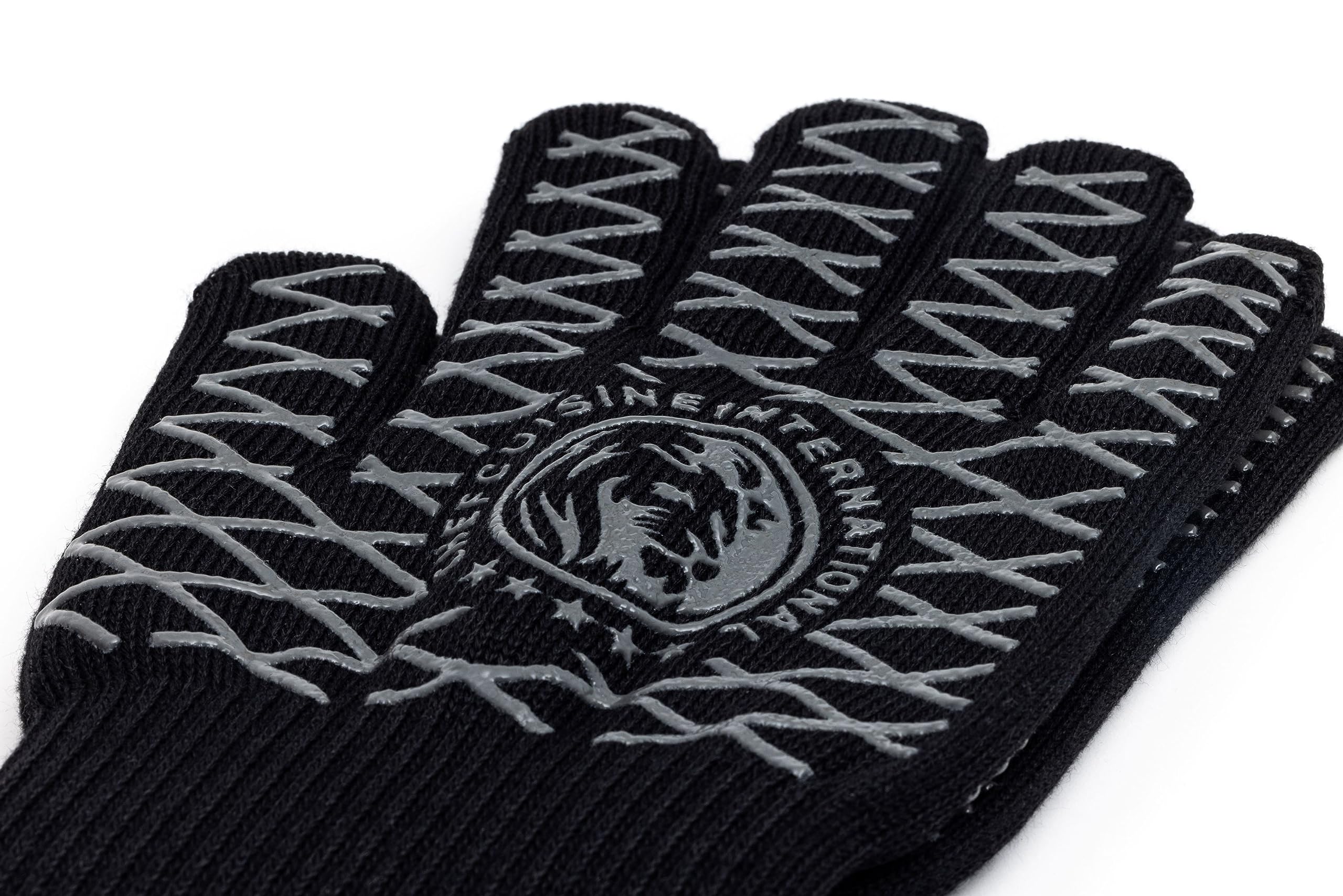 Chef Cuisine Anti-Rutsch-Grillhandschuhe hitzebeständig – 1 Paar schwer entflammbare feuerfeste Handschuhe aus Aramid mit Silikonbeschichtung, BBQ-Handschuhe bis 500 °C, 32 cm Länge, waschbar, schwarz