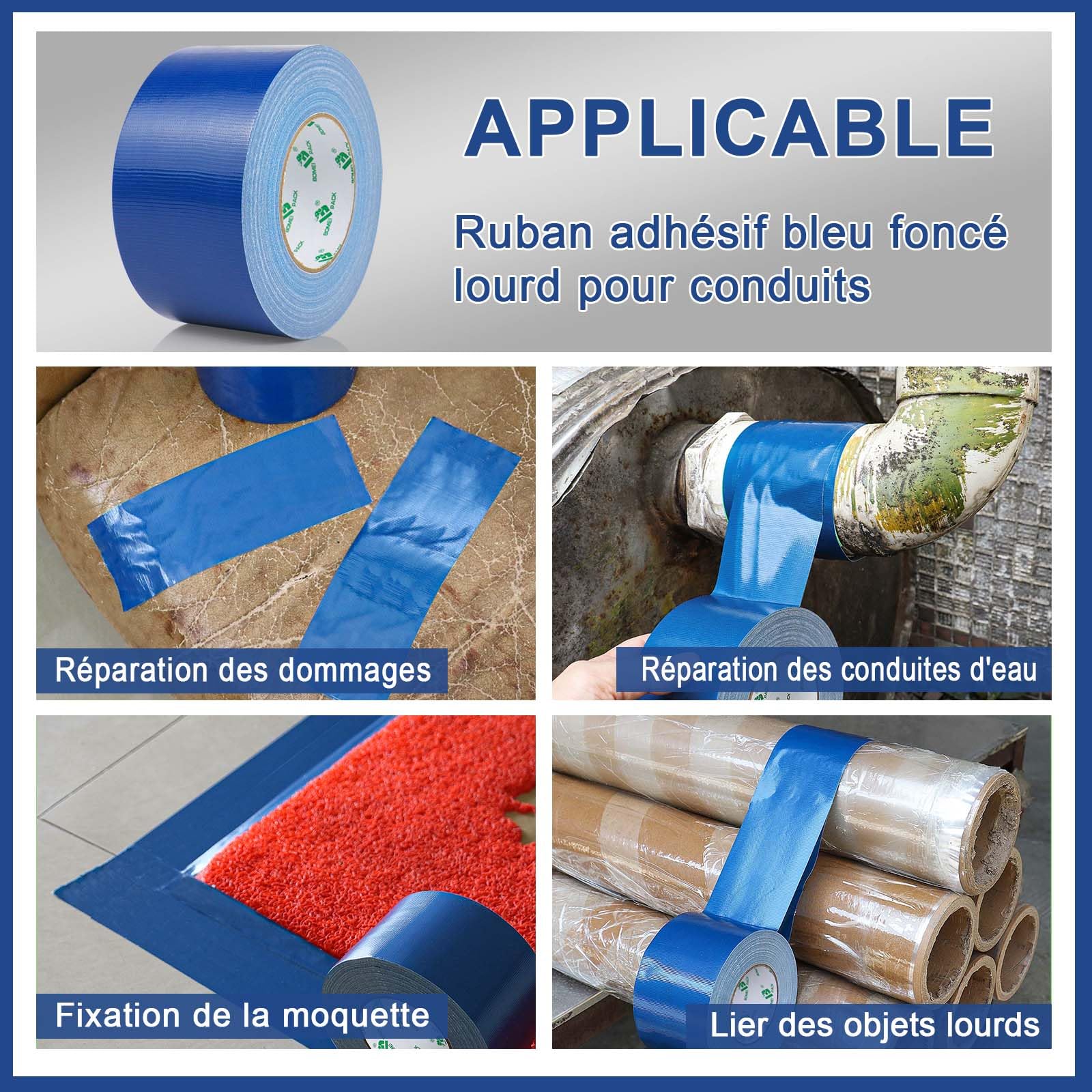 BOMEI PACK Nastro adesivo telato Heavy Duty Duct Tape, 75 mm x 50 m, per riparazione, fissaggio, sigillatura, etichettatura e ristrutturazione (blu scuro)