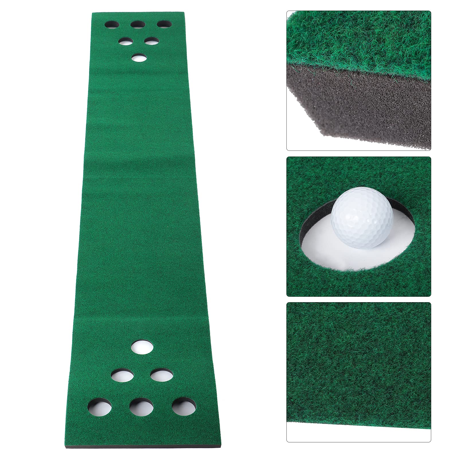 Qqmora Tappetino da con 12 Putting Green e 2 Palline per Divertenti Giochi Al Coperto e All'aperto, Compatto e Pieghevole, Realizzato in Flanella Resistente, Lunghezza 118 Pollici