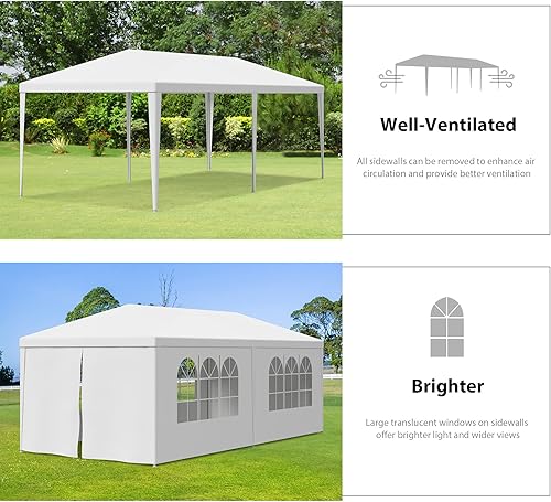 Miniatura 6 de JupiterForce Toldo de 10 x 20 pies para fiesta de boda, campamento, refugio, con paredes laterales extraíbles, tienda de campaña resistente,