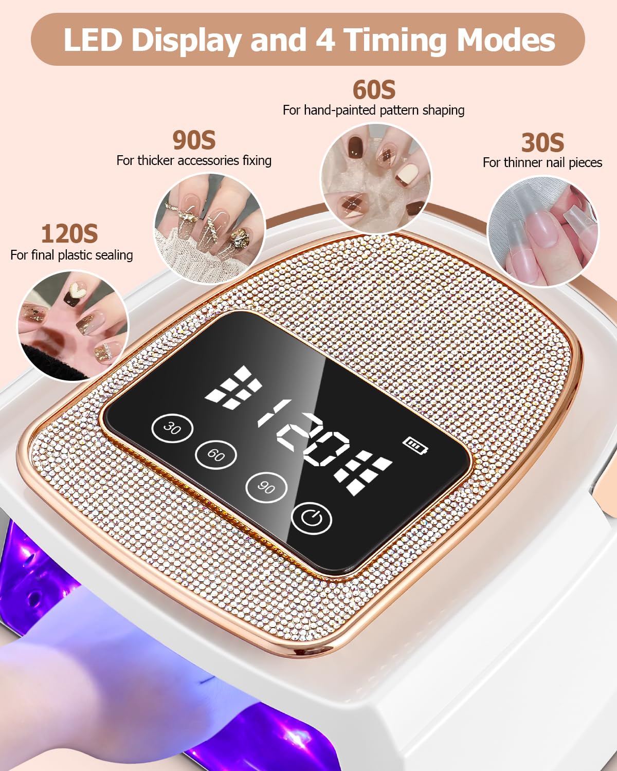 Lampara UV Led Uñas,Secador de Uñas,Lampara Uñas Gel,lampara uñas semipermanentes con 4 Temporizador,Con Pantalla LCD y Sensor Automático,Para Manicura Pedicure Nail Art en el Hogar
