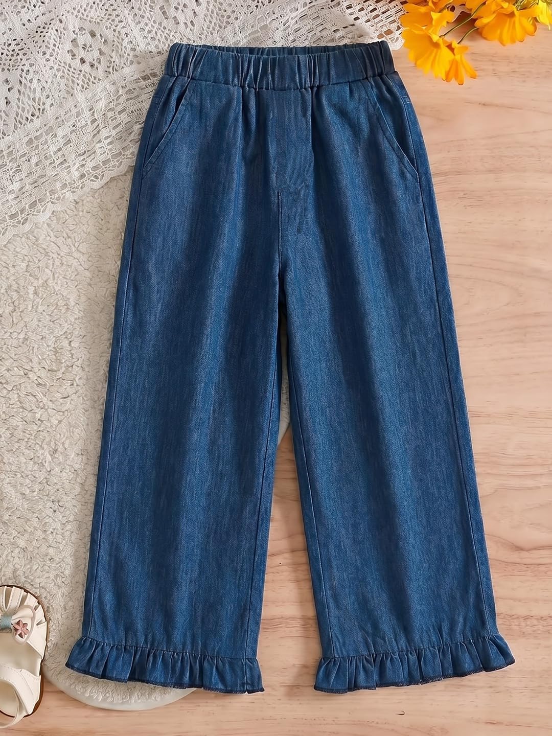 ADDYVERO Gerade Hose für Mädchen mit elastischem Bund und Rüschensaum