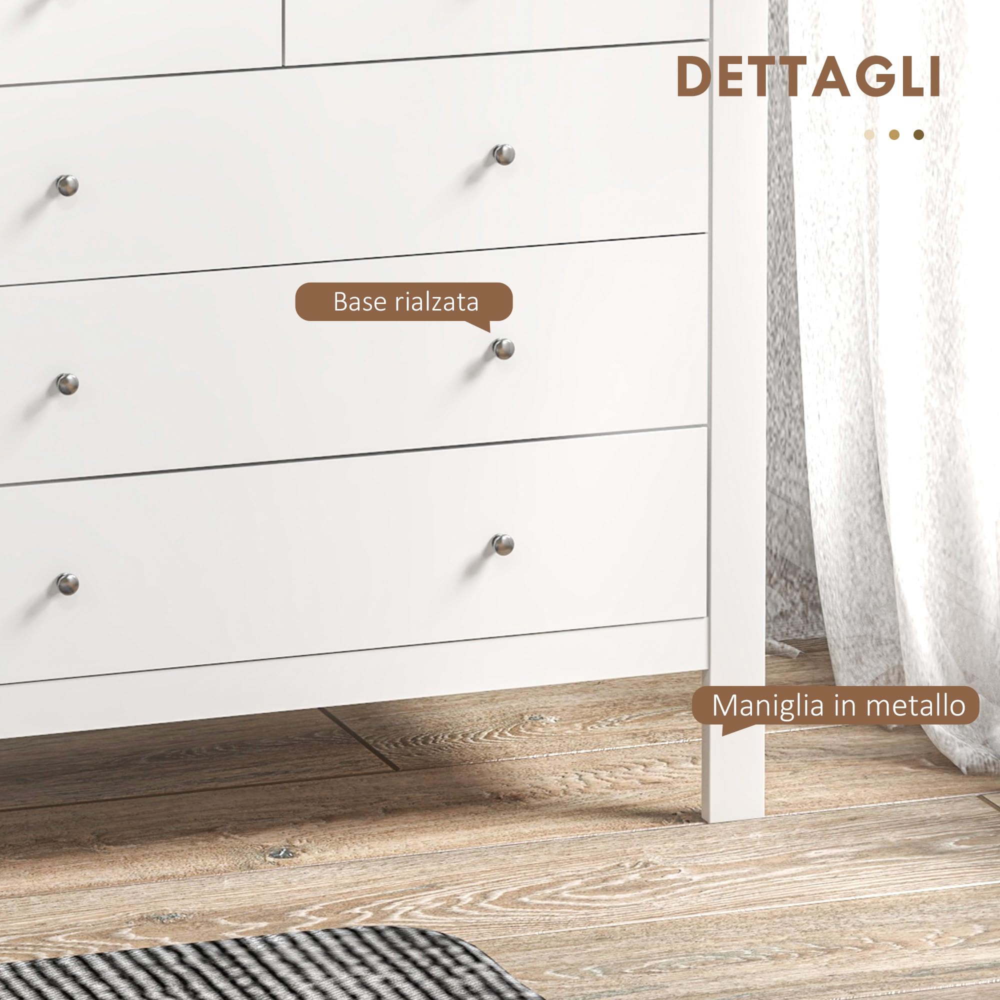 HOMCOM Cassettiera Cassettiera da Camera in Legno 79x39.5x80.5 cm Bianco | Con 2 Cassetti Piccoli e 3 Cassetti Grandi