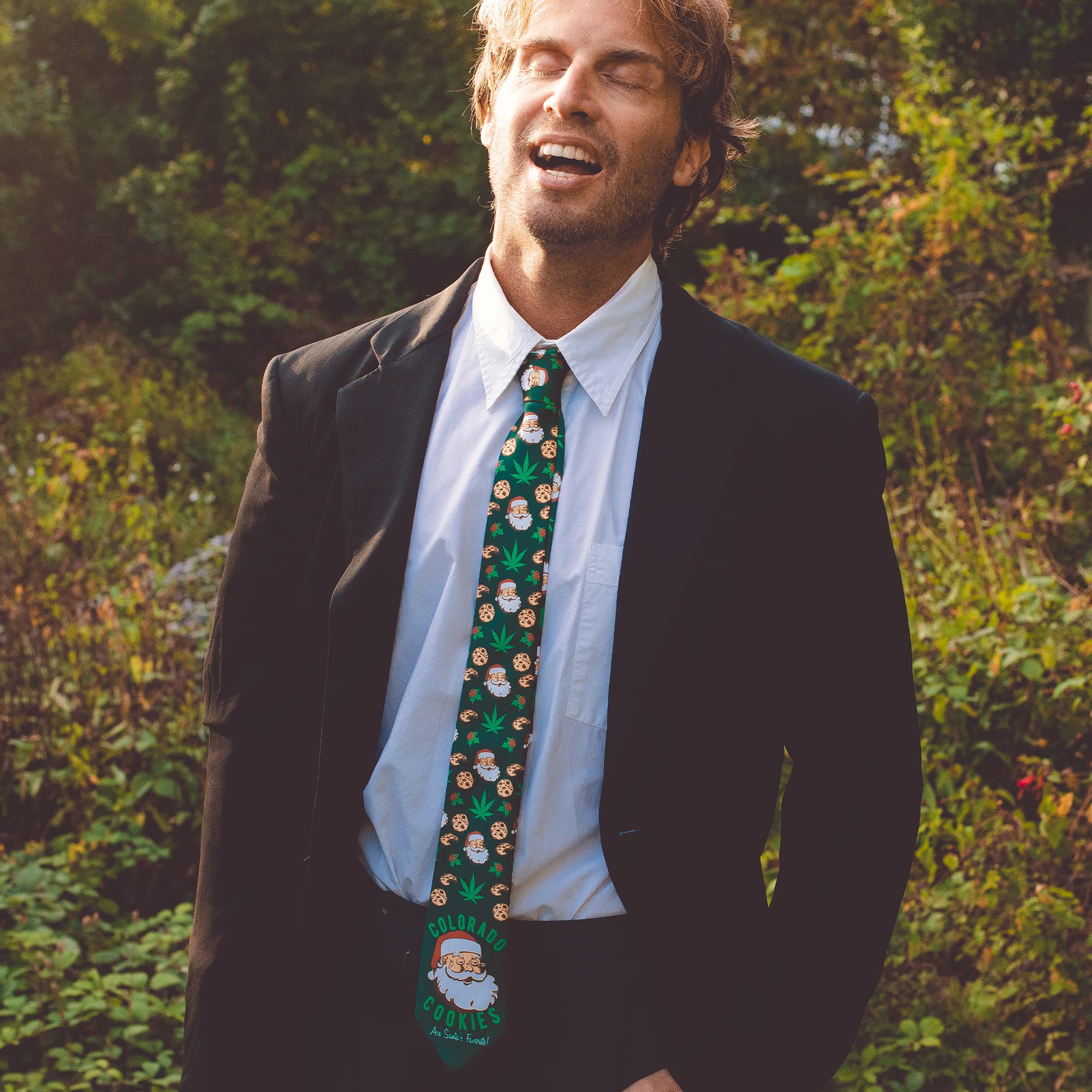 Crazy Dog T-Shirts Funny Christmas Tie for Men – Colorado Cookies Are Santa's Favorite Necktie – Novelty Holiday Party Gag Gift for Humorous Festive Outfit