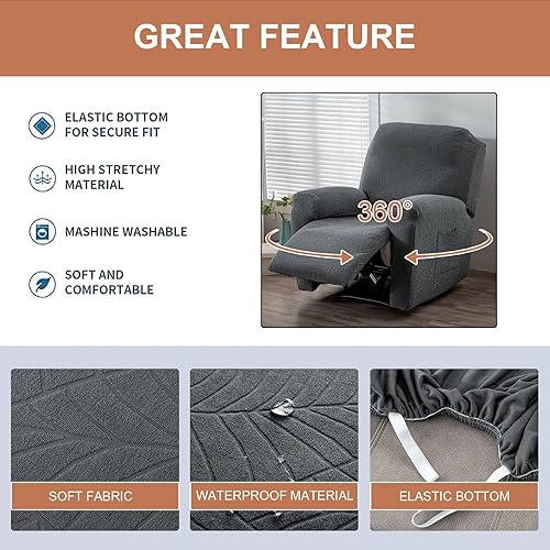Miniatura 3 de Eco-Ancheng Fundas para sillas reclinables, fundas reclinables, 4 piezas, fundas antideslizantes para sillas reclinables, con bolsillos de