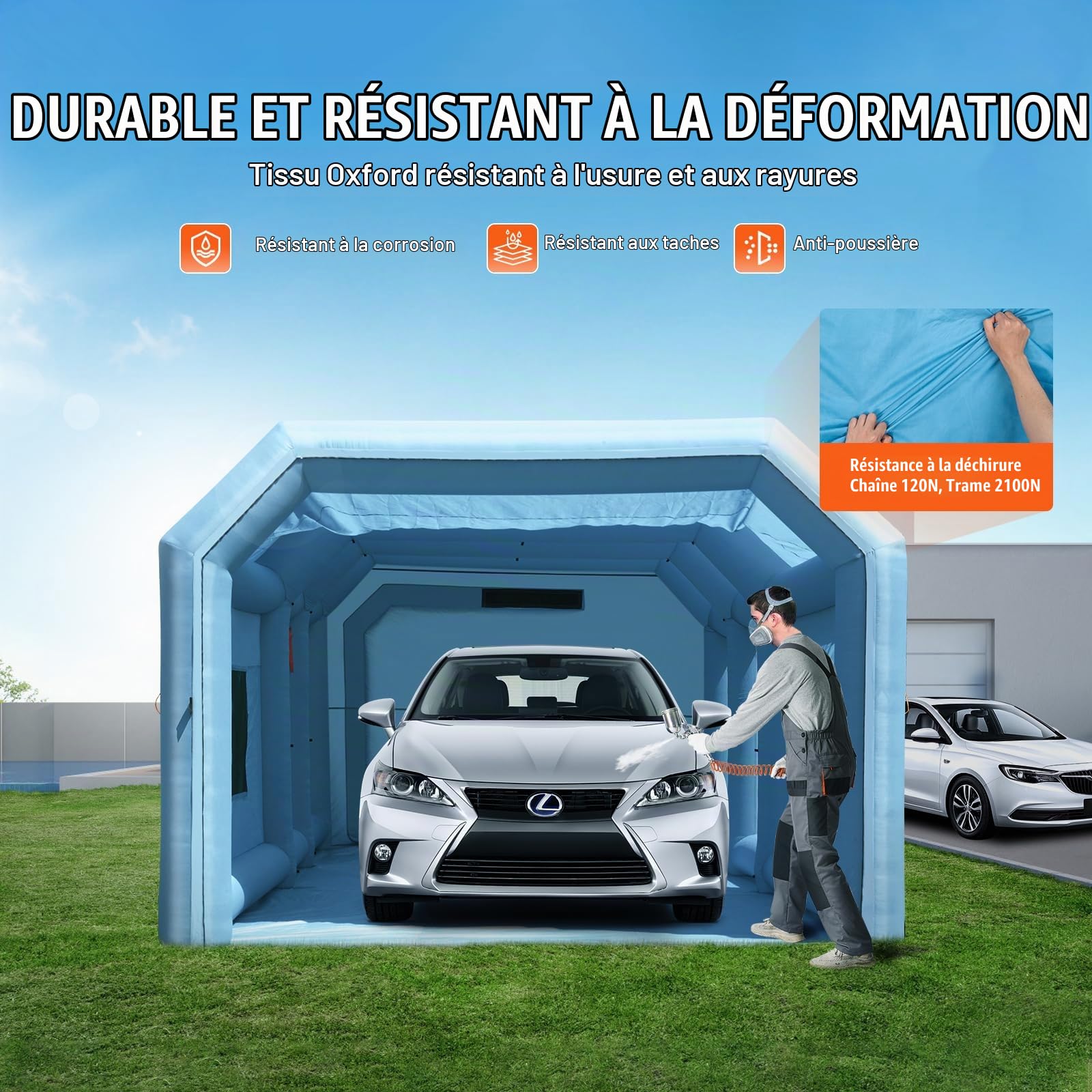 VEVOR Cabine de Peinture Gonflable 7x4x2,75 m, Tente Peinture Gonflable Automobile avec Souffleurs Puissants 750 W + 480 W et Système de Filtration, Station de Travail pour Pose de Peinture Atelier