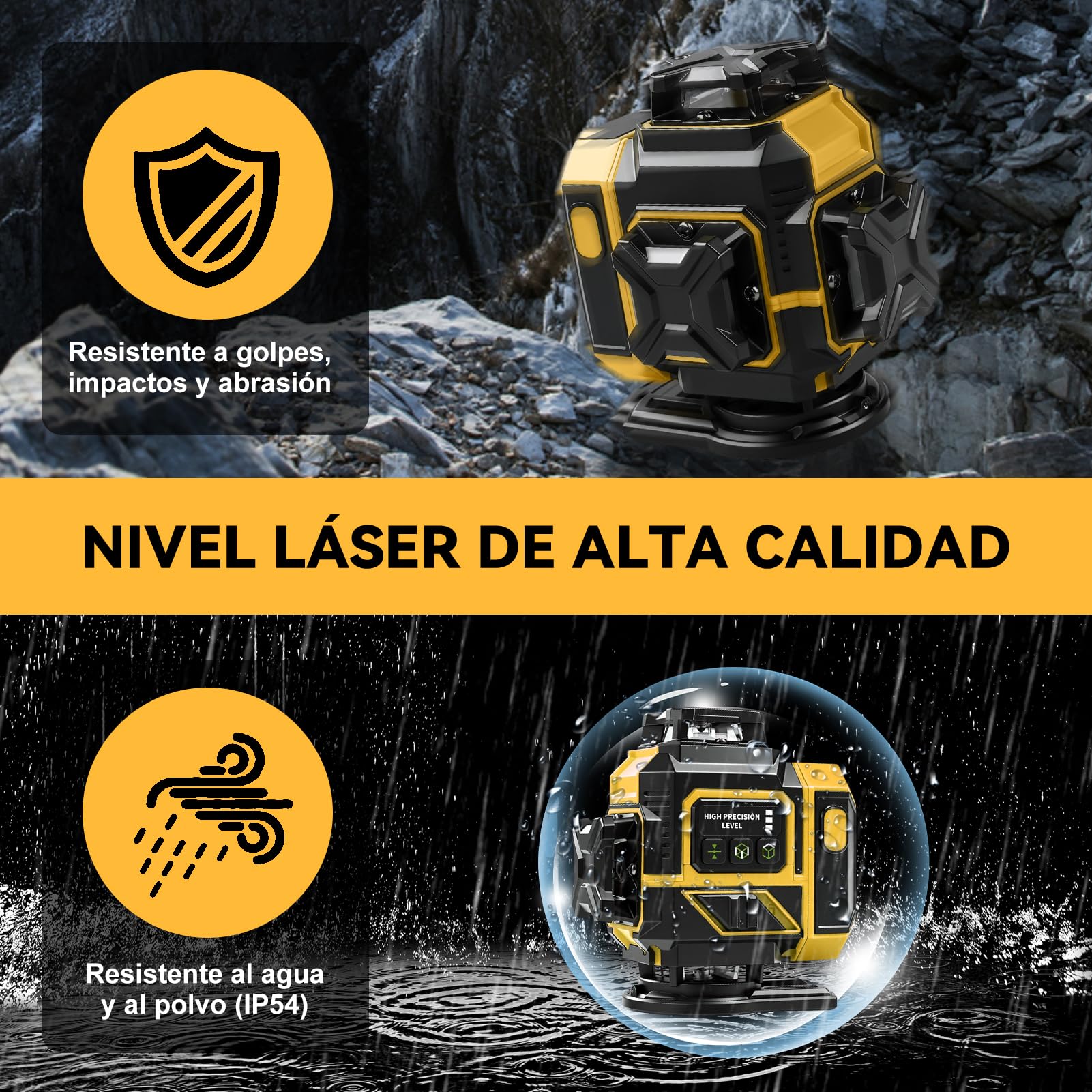 Nivel Laser Autonivelante 360 Grados, Nivel Láser Verde 16 Líneas, Línea Verde Cruzada Horizontal y Vertical Con 2 baterías de 3600 mAh y trípode telescópico, IP54, para Obras, Interiores