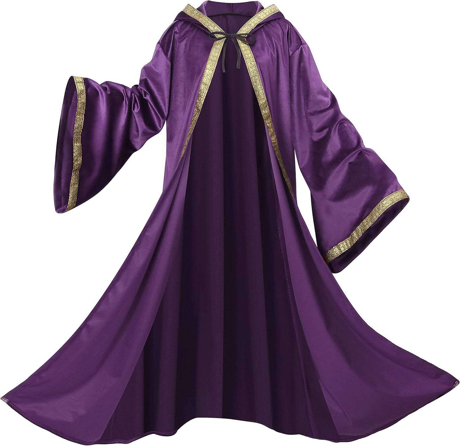 Velvet Wizard Robe with Hooded and Sleeves, Halloween Vampire Witch Wizard Cloak Fancy Cosplay Costume