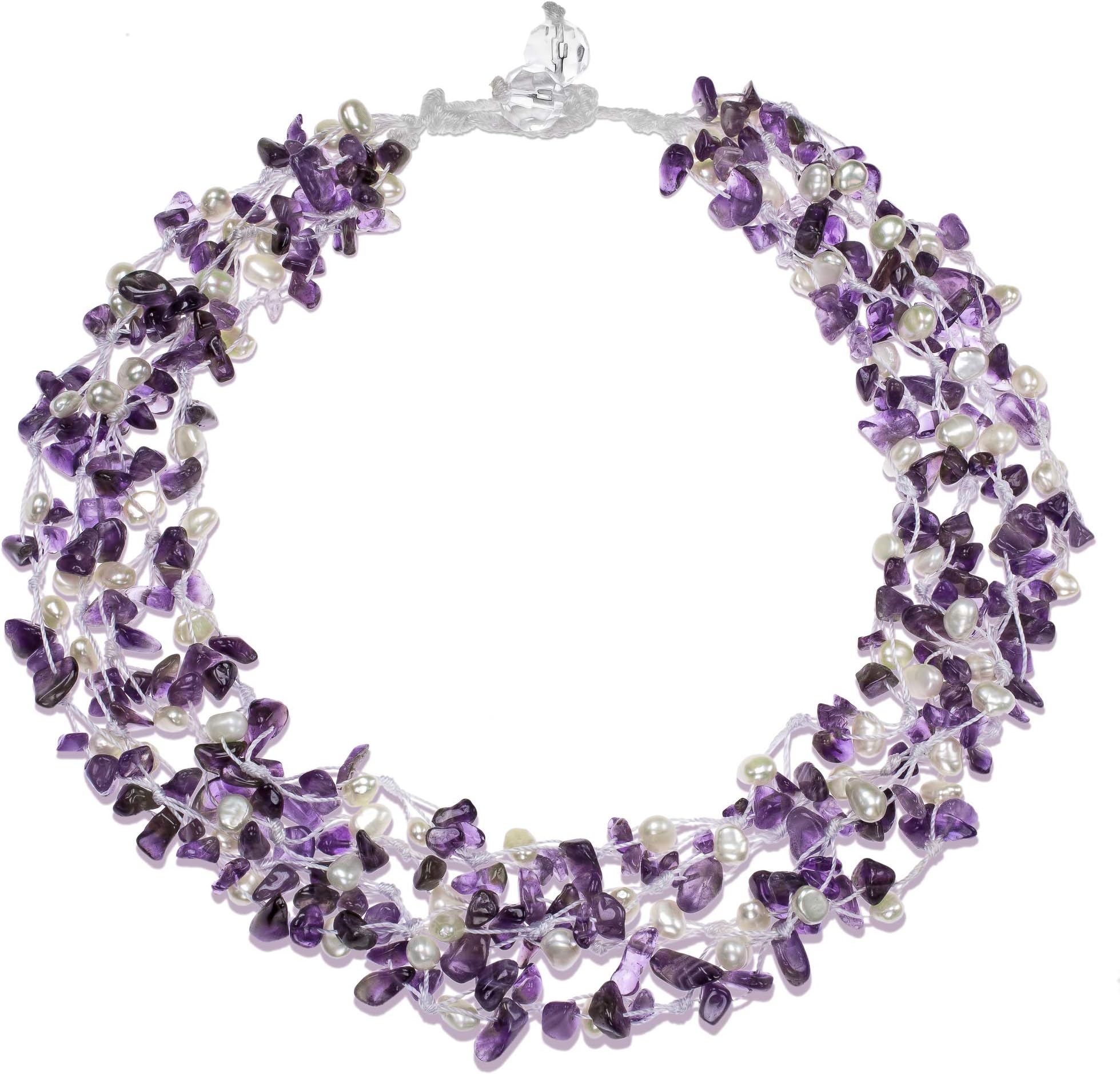HinsonGayle 4-Strand Handwoven Gemstone & Freshwater Cultured Pearl Necklace