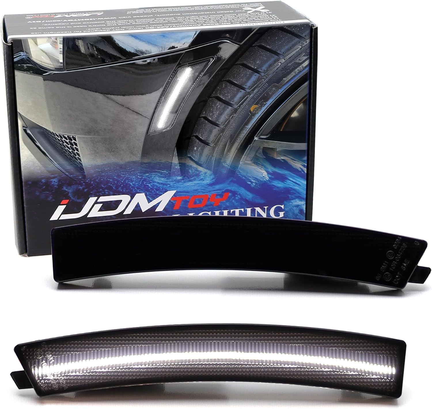 iJDMTOY Black-Out Smoked Lens 36-SMD Xenon White Full LED Front Bumper Side Marker Light Kit Compatible With Cadillac 2020-up CT4, Replace OEM Amber Front Sidemarkers