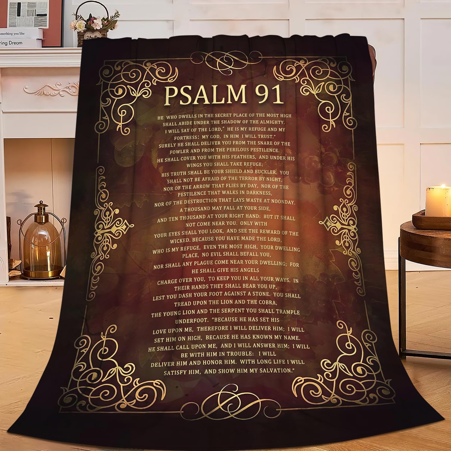 Psalm 91 Blanket Christian Religious Throw Blanket Bible Verse Flannel Stuff Merch Cozy Christ Decor Fleece Plush Fuzzy Warm Soft Lightweight Bedding Gifts for Women Men Girls Couch 50"X40"
