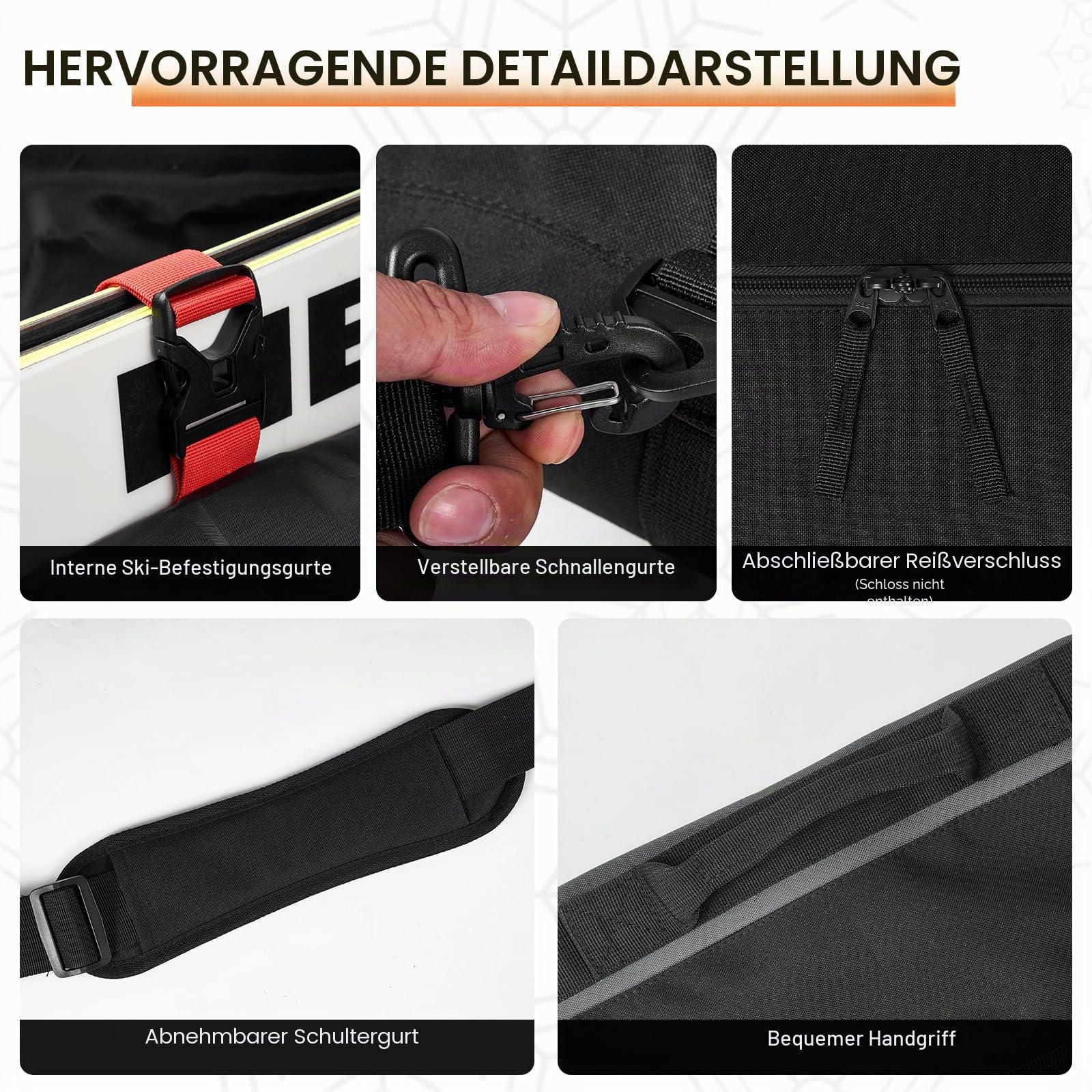 Odoland Skitasche Set, Gepolstert Skisack und Schuhtasche Combo für Flugreisen, Ski Tasche für Skier bis zu 200 cm, wasserdichte Ski Bag zur Aufbewahrung für Herren und Damen