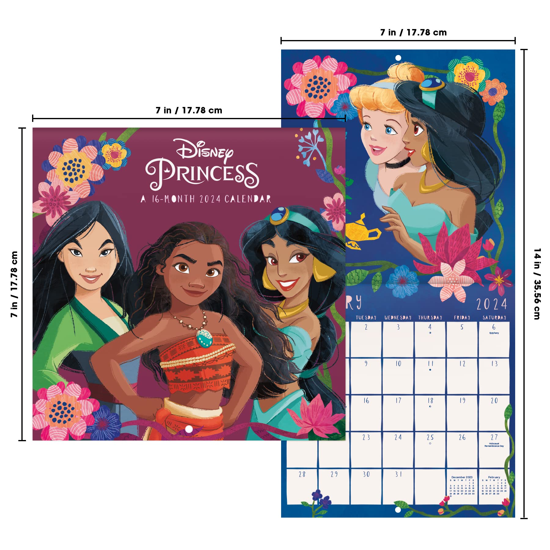 Mini calendario de pared de princesas Disney 2024