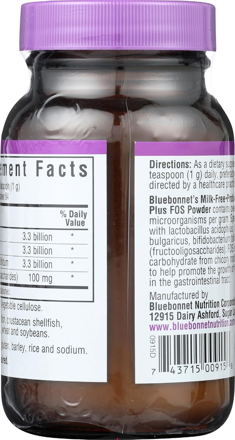 Bluebonnet Probiotic Acidophilus Plus FOS Powder, 3 Ounce
