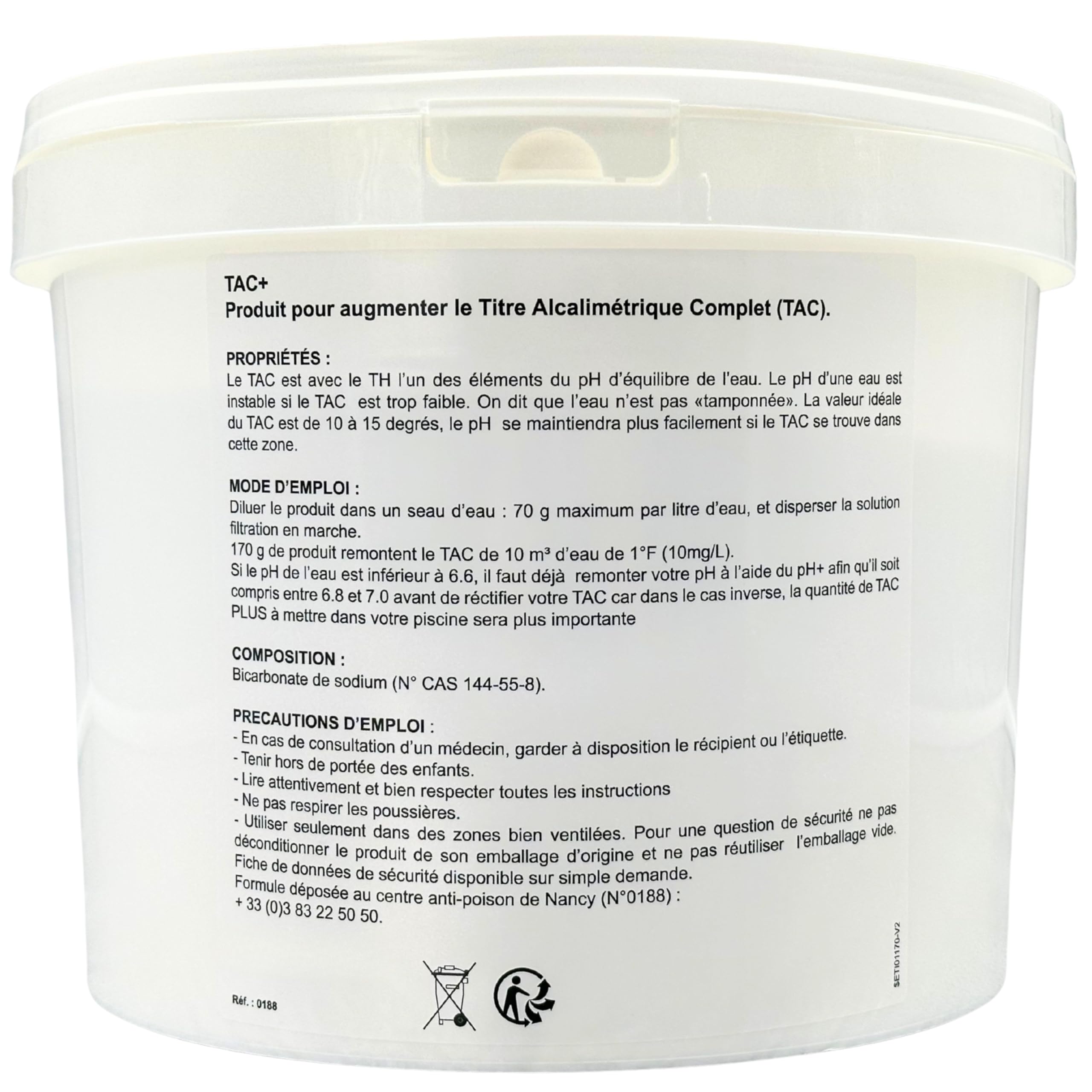 TAC Plus Piscine – Correcteur d’Alcalinité TAC+ en Poudre | Augmente Le TAC et Stabilise Le pH | Traitement Eau Piscine et Spa | Seau 5 kg | Conditionné en France