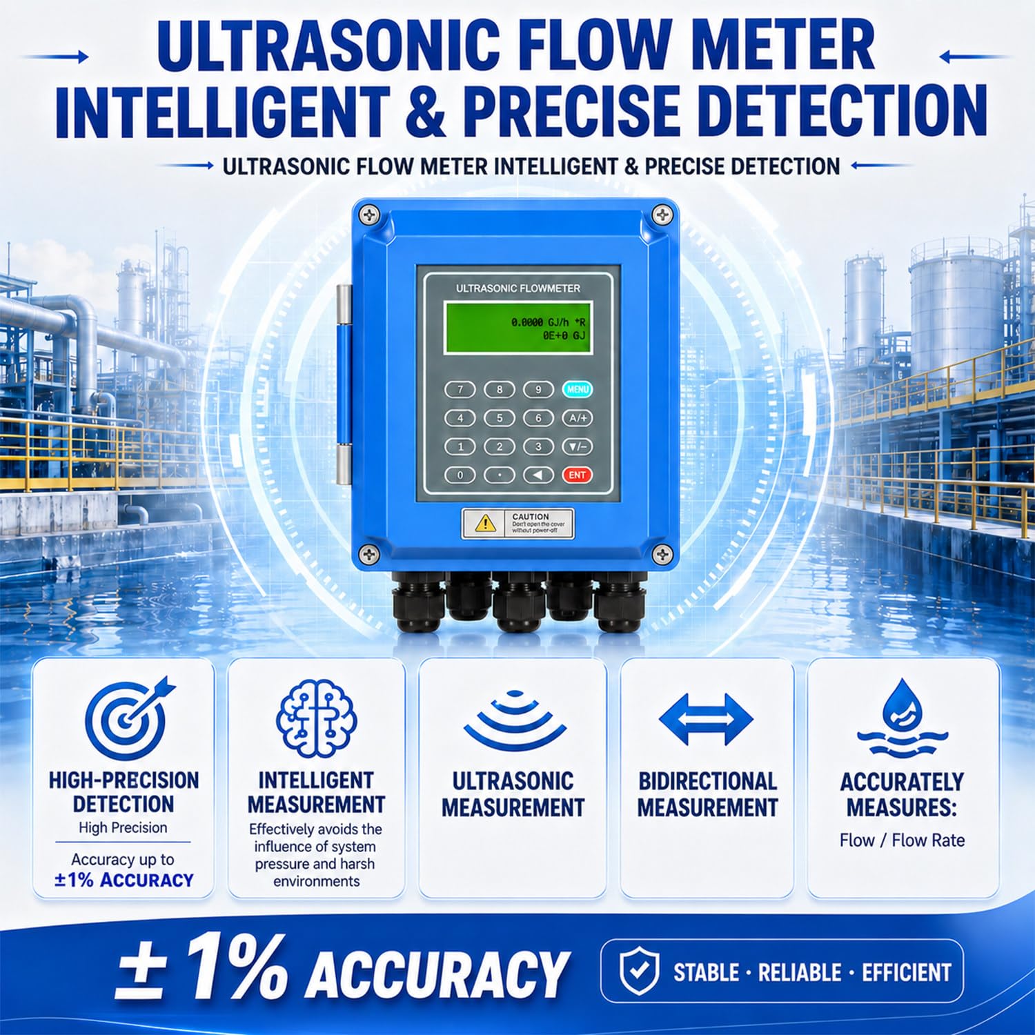 Medidor De Flujo Digital, Caudalímetro Líquido, Montaje De Pinza Externa, Medición Bidireccional, Precisión De Medición ±1%, Ciclo De Medición 2 Veces/S, para Agua, Agua De Mar TS