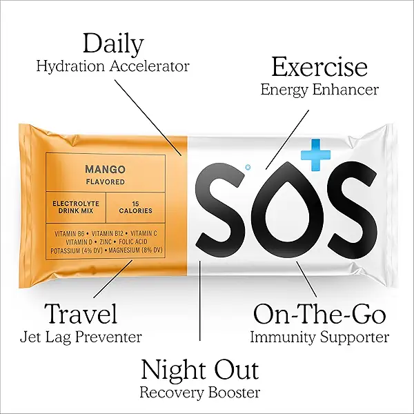 SOS Hydration Electrolyte Powder Sticks | Low Sugar Rapid Hydration | Keto Friendly (24 Servings, Mango) 6