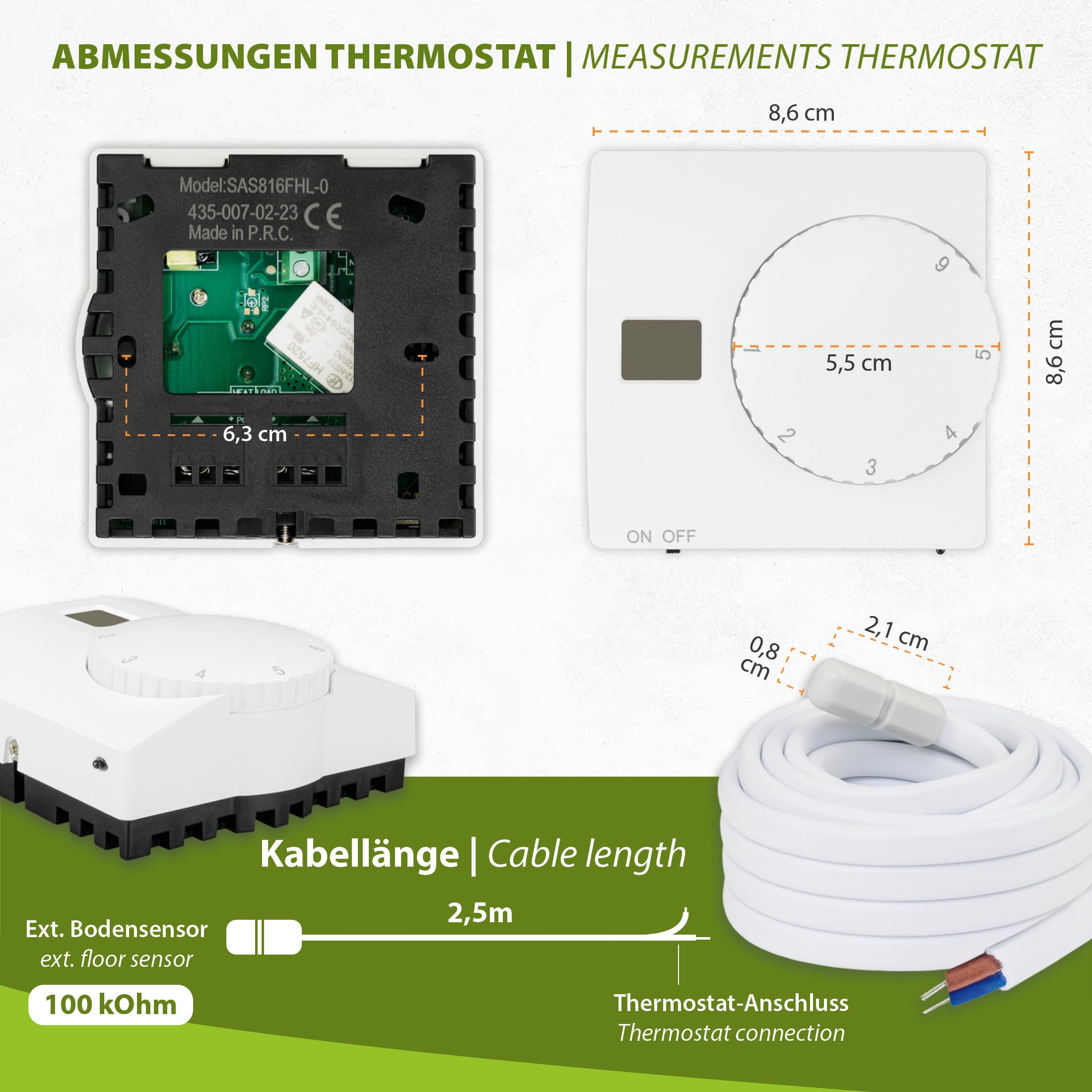 Mi-Heat 130W/m² 0,5x3,75m Riscaldamento a Pavimento per Camper + termostato Ambiente