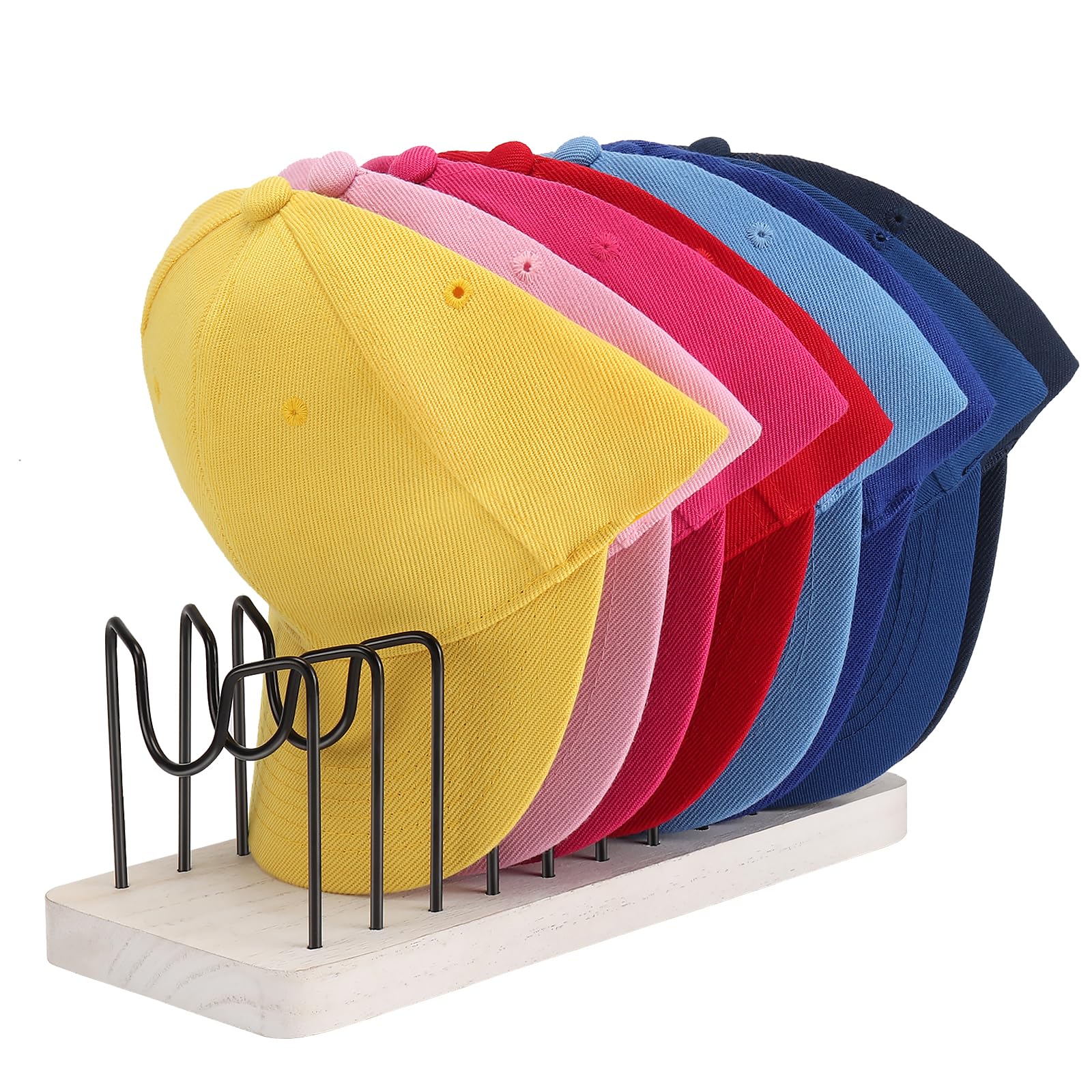 Erogeen Hat Organizer for Baseball Caps, Hat Rack Stand for 10 Baseball Hats Wood Metal Hat Holder Storage Baseball Cap Organizer for Closet Dresser Desk (White)