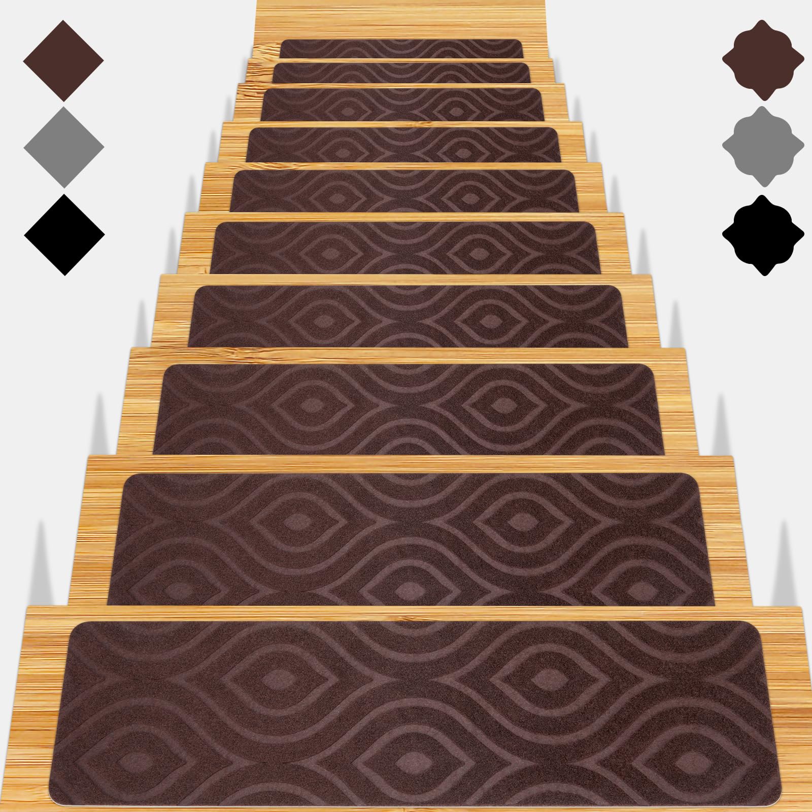 Stair Treads for Wooden Steps 15pcs - 8x30in Carpet Stairs Runner Indoor Non-Slip Stair Mats for Kids Elders and Pets