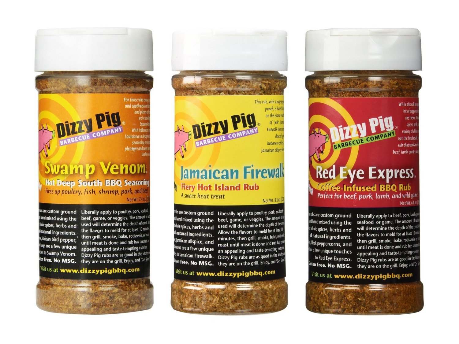 Dizzy Pig Barbecue Seasoning Premium Variety Bundle- 3 items (Dizzy Pig Jamaican Firewalk, Dizzy Pig Swamp Venom, and Dizzy Pig Red Eye Express)